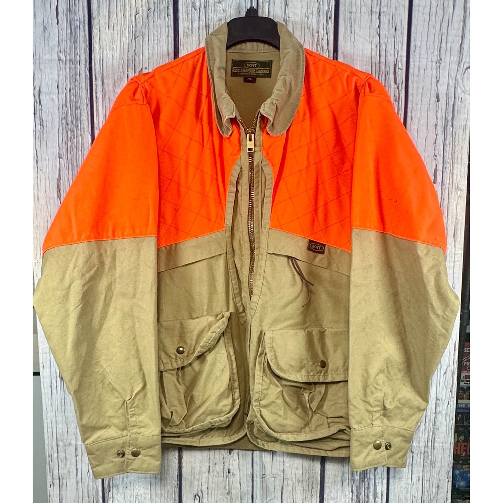 Boyt Harness Co Mens XL Hunting Jacket Safety‎ Orange Tan Canvas Game Bag